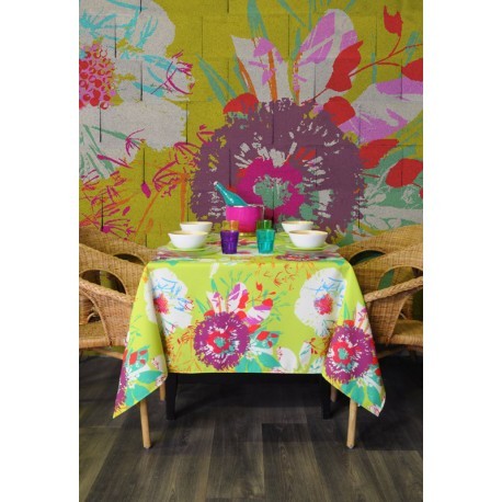 FATA DE MASA JUANITA VERDE CU FLORI MULTICOLORE 250X150 CM