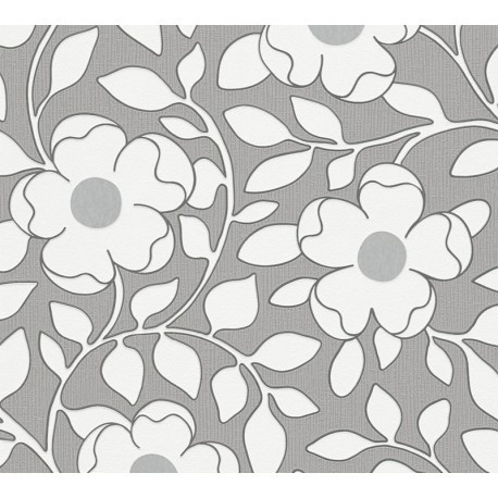 TAPET FLORAL ALB-GRI