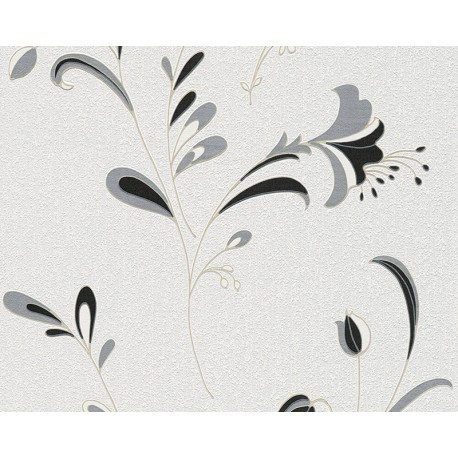 TAPET FLORAL MODERN ALB-GRI