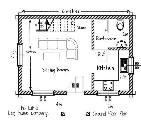 Casa mica din busteni rotunzi si semirotunzi - plan parter