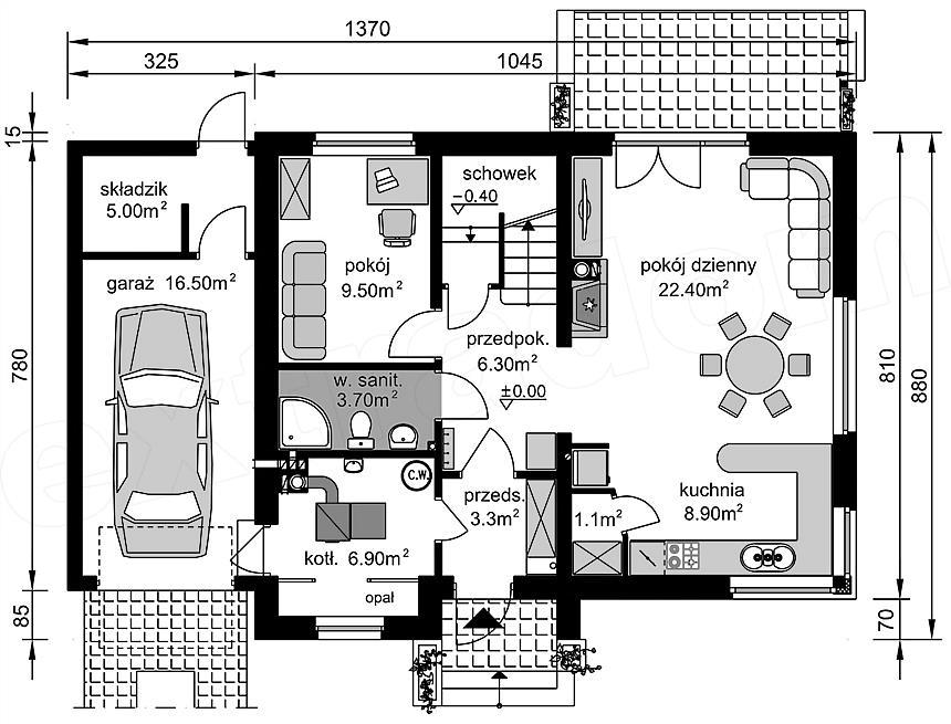 Casa cu mansarda cu 3 dormitoare, birou si garaj - proiect