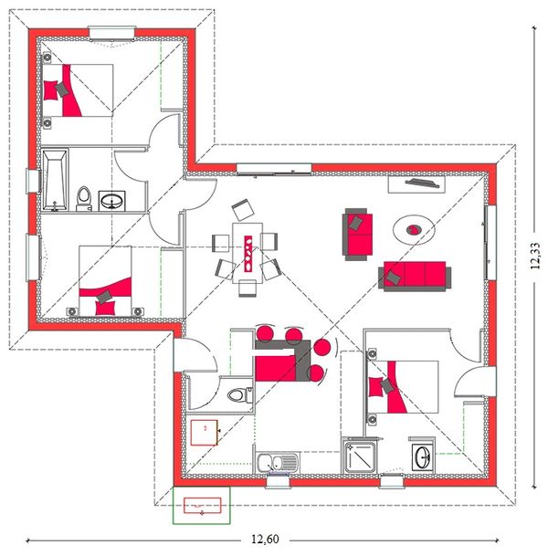 Proiect casa moderna parter, 3 dormitoare