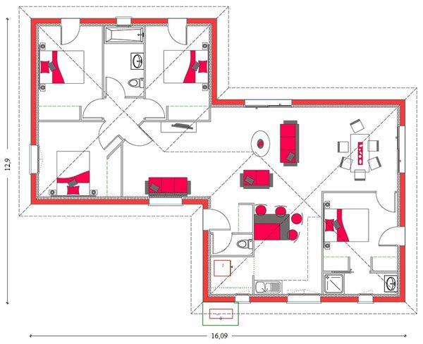 Proiect casa moderna parter, 4 dormitoare