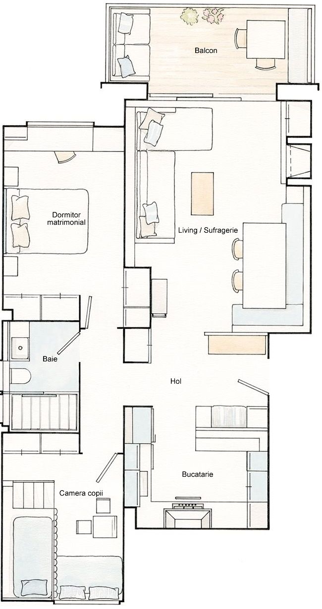 Proiect apartament 2 dormitoare