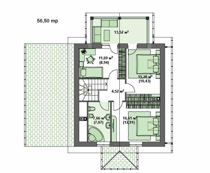 Casa cu mansarda si 3 terase -  proiect parter