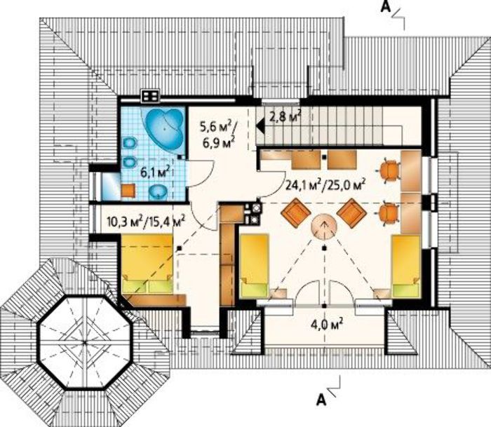 Casa cu aspect rustic, prispa si demisol partial placat cu piatra - proiect mansarda