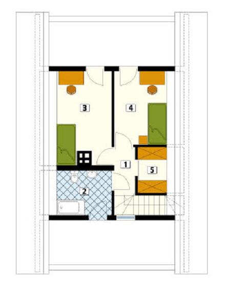 Casa de vacanta cu 2 dormitoare, constructie din busteni - proiect mansarda