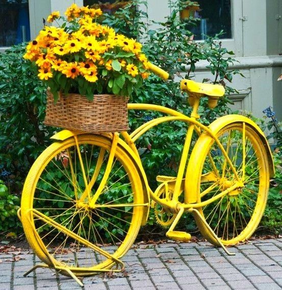 Suport flori bicicleta galbena