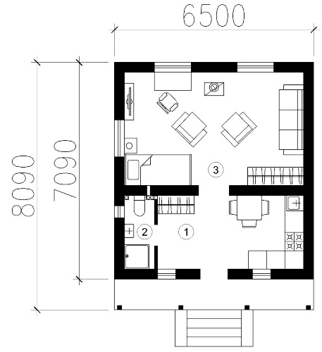 Proiect de casa mica, de 35 mp - plan arhitectura