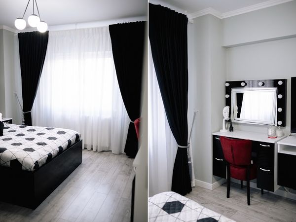 Amenajare dormitor in alb si negru